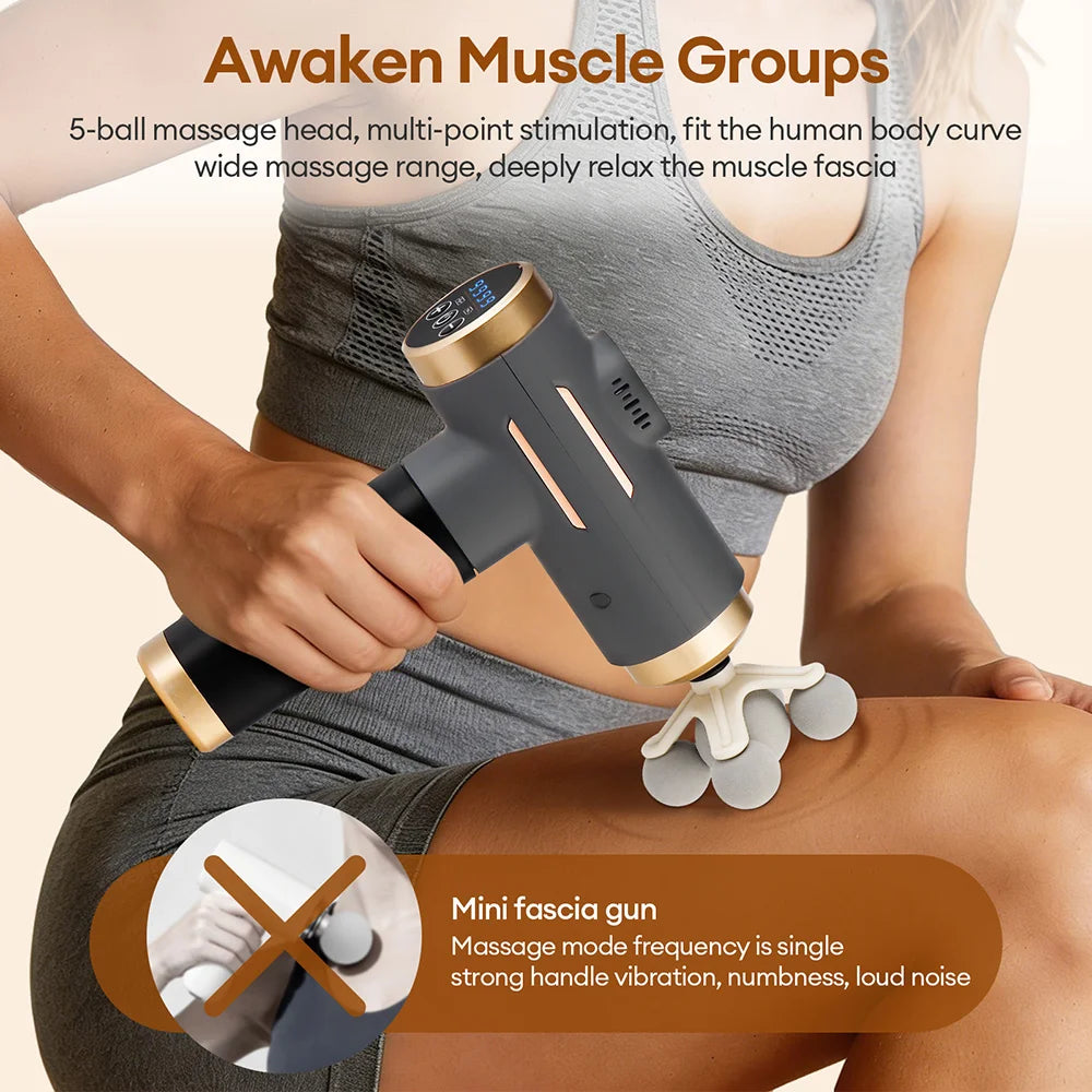 Portable Fascia Gun Multi-Head Deep Tissue Percussion Neck Back Body Massager Relaxation Fitness Slimming Muscle Massager