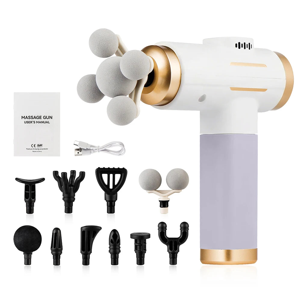 Portable Fascia Gun Multi-Head Deep Tissue Percussion Neck Back Body Massager Relaxation Fitness Slimming Muscle Massager