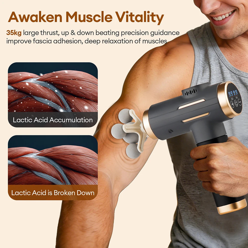 Portable Fascia Gun Multi-Head Deep Tissue Percussion Neck Back Body Massager Relaxation Fitness Slimming Muscle Massager