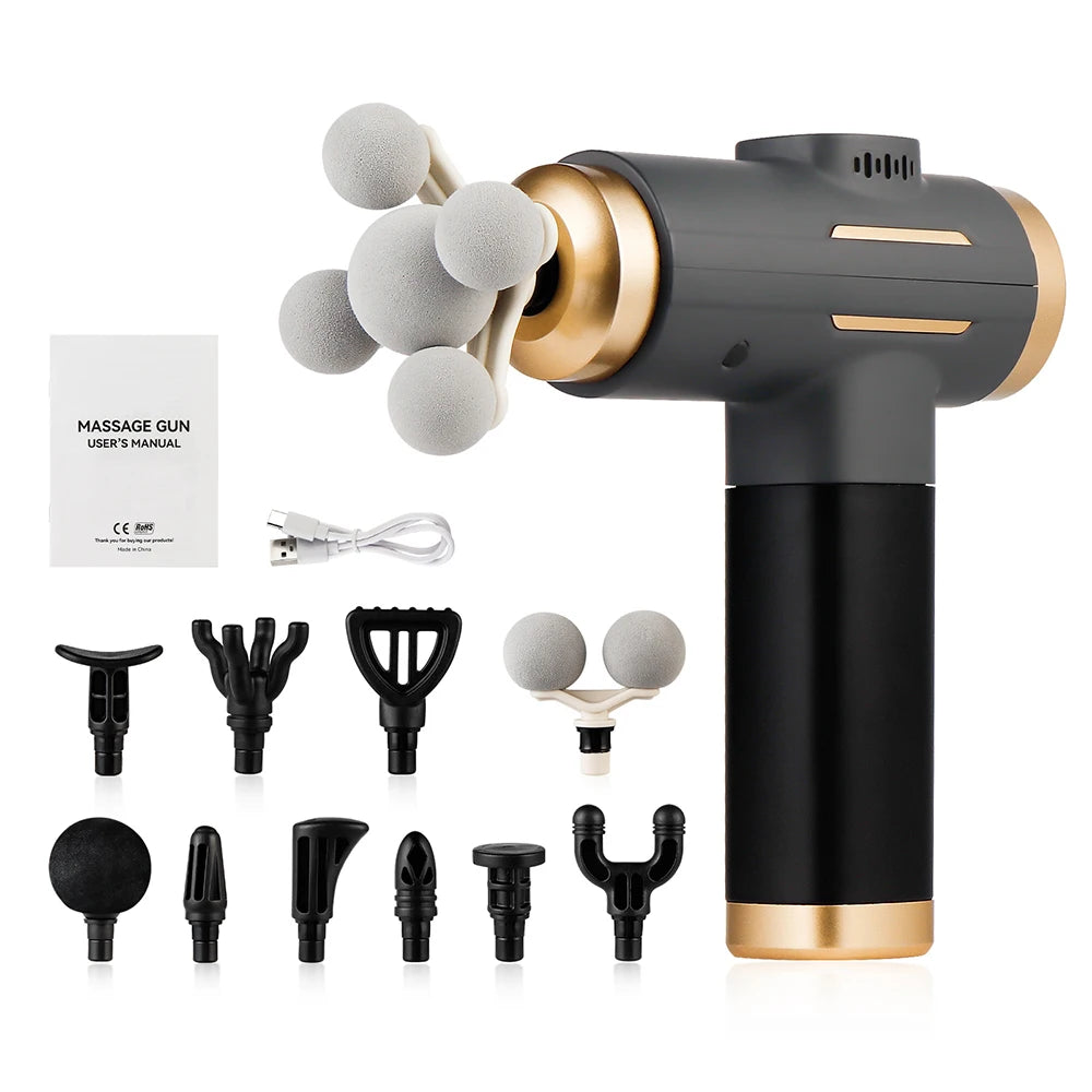 Portable Fascia Gun Multi-Head Deep Tissue Percussion Neck Back Body Massager Relaxation Fitness Slimming Muscle Massager