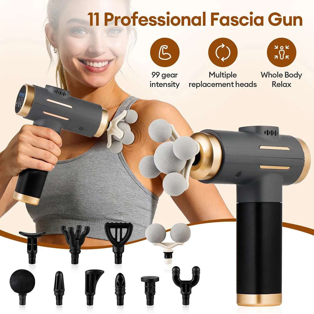 Portable Fascia Gun Multi-Head Deep Tissue Percussion Neck Back Body Massager Relaxation Fitness Slimming Muscle Massager